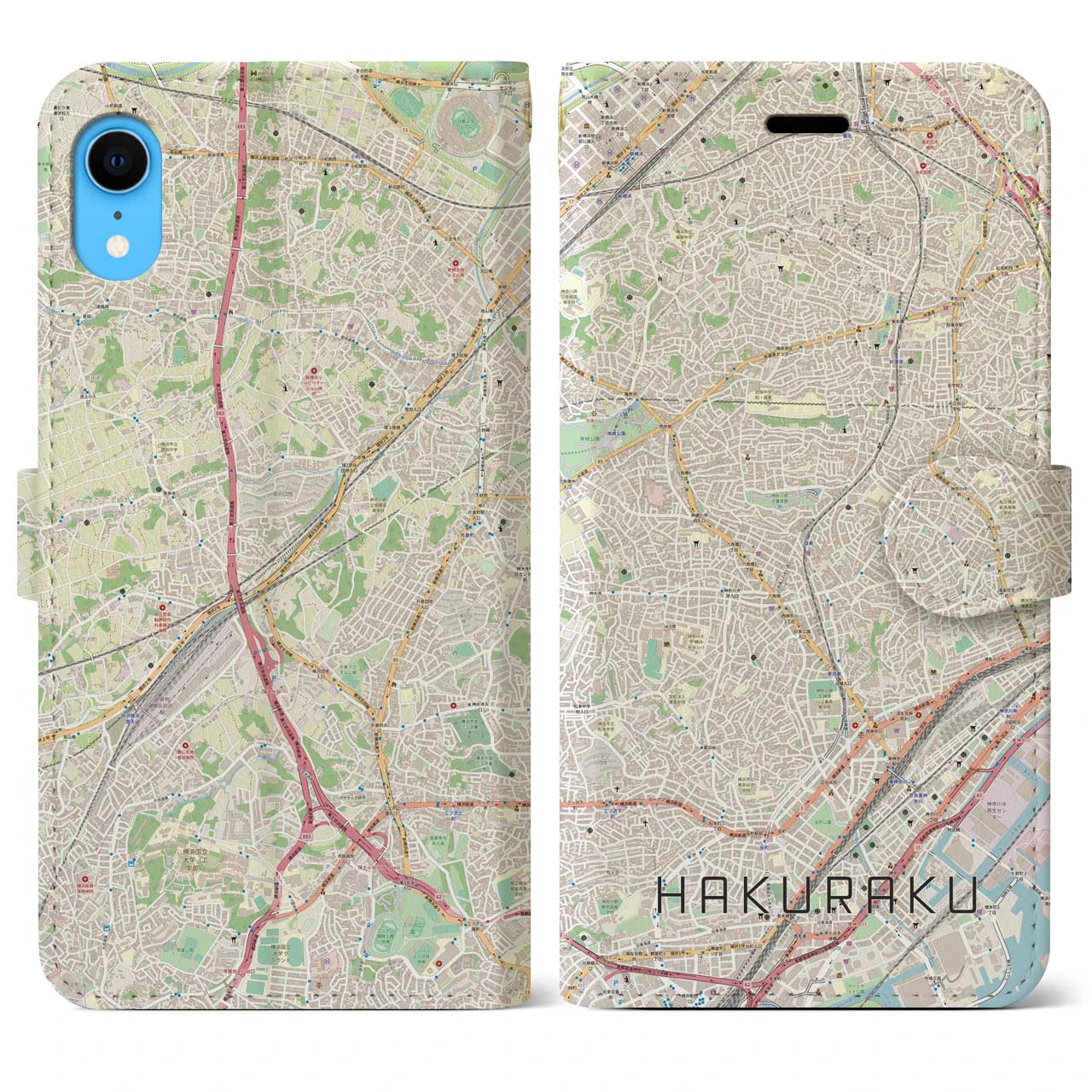 【白楽(神奈川県)】地図柄iPhoneケース(手帳タイプ)ナチュラル・iPhone XR 用