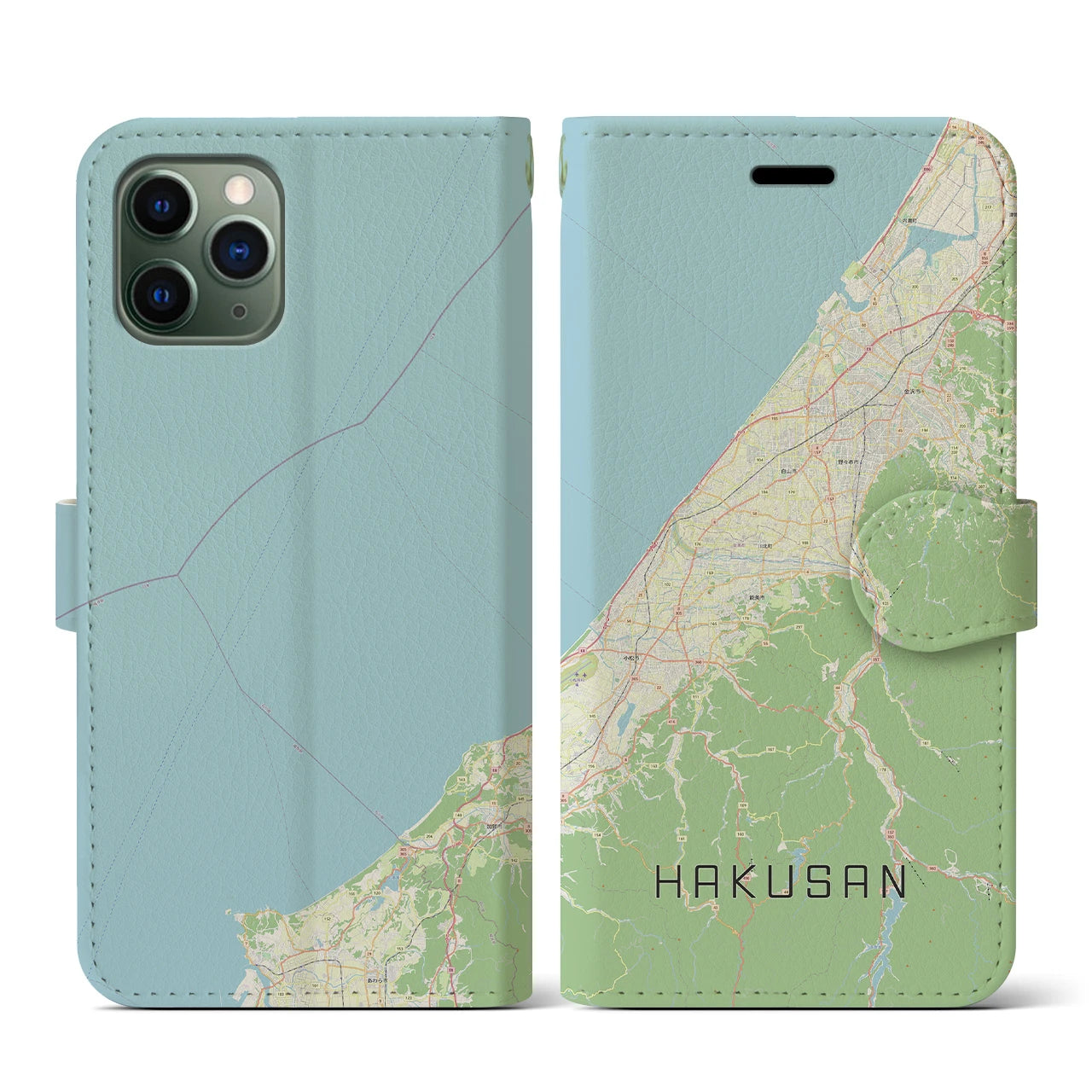 【白山(石川県)】地図柄iPhoneケース(手帳タイプ)ナチュラル・iPhone 11 Pro 用