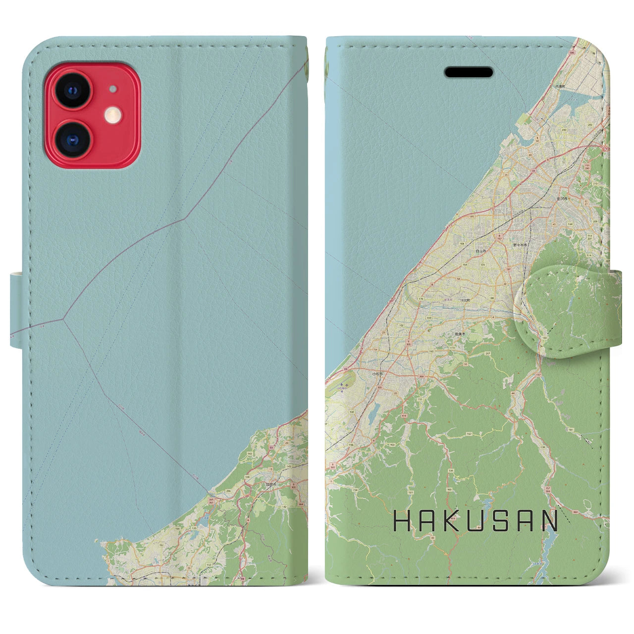 【白山(石川県)】地図柄iPhoneケース(手帳タイプ)ナチュラル・iPhone 11 用