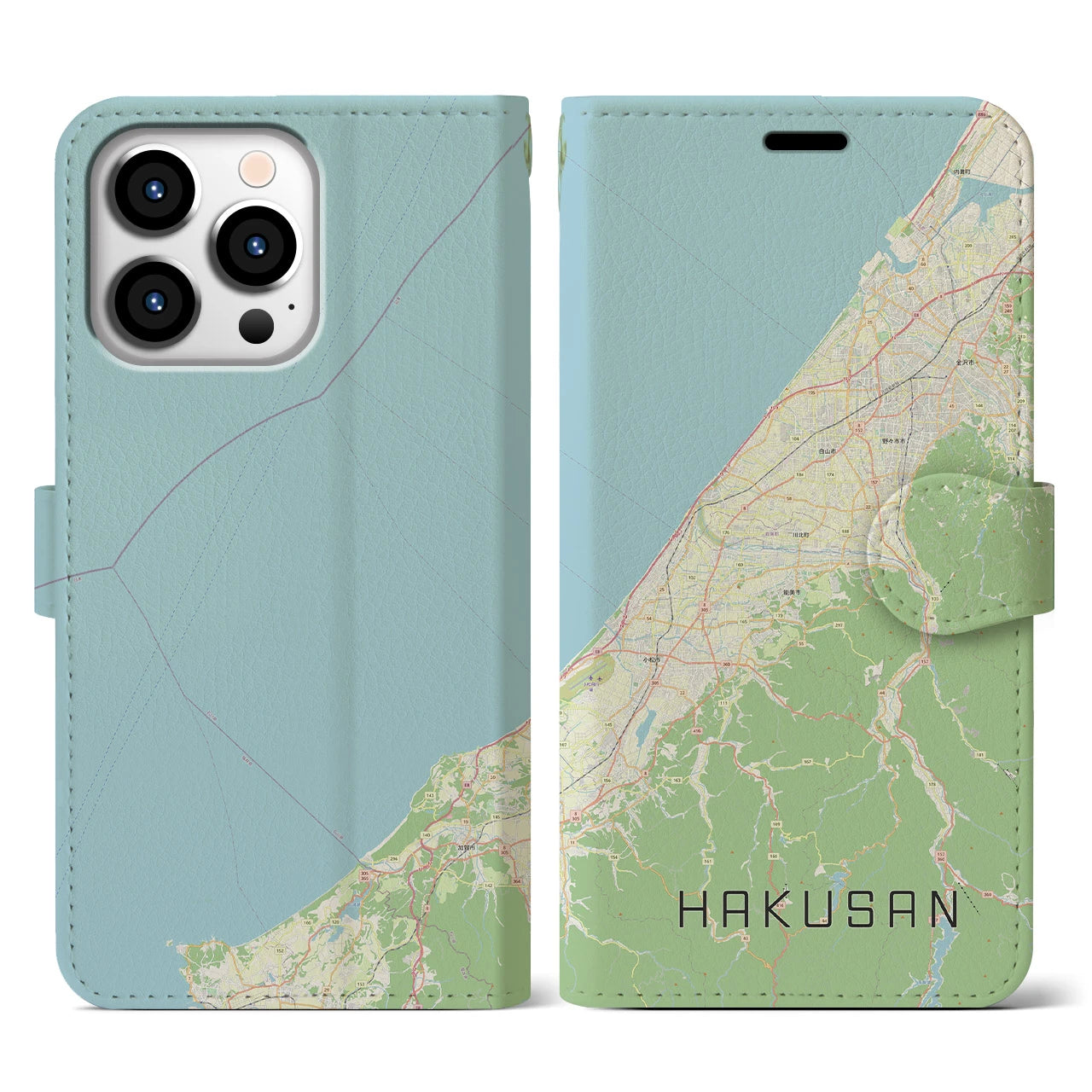【白山(石川県)】地図柄iPhoneケース(手帳タイプ)ナチュラル・iPhone 13 Pro 用