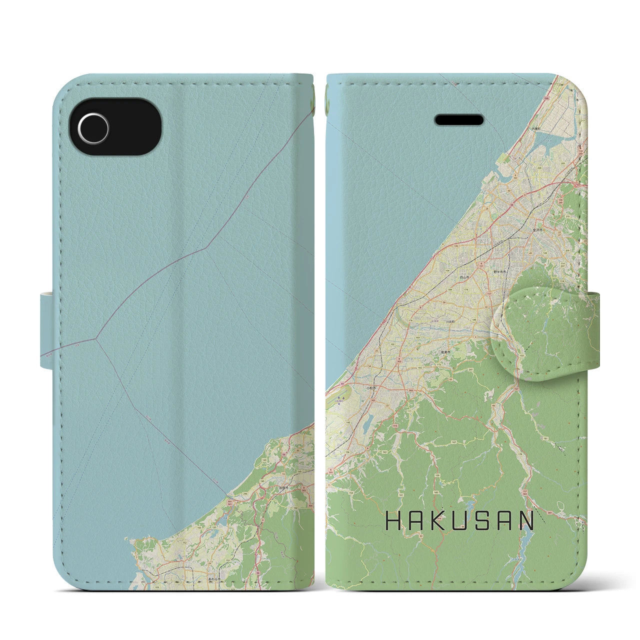 【白山(石川県)】地図柄iPhoneケース(手帳タイプ)ナチュラル・iPhone SE(第3 / 第2世代) / 8 / 7 / 6s / 6 用