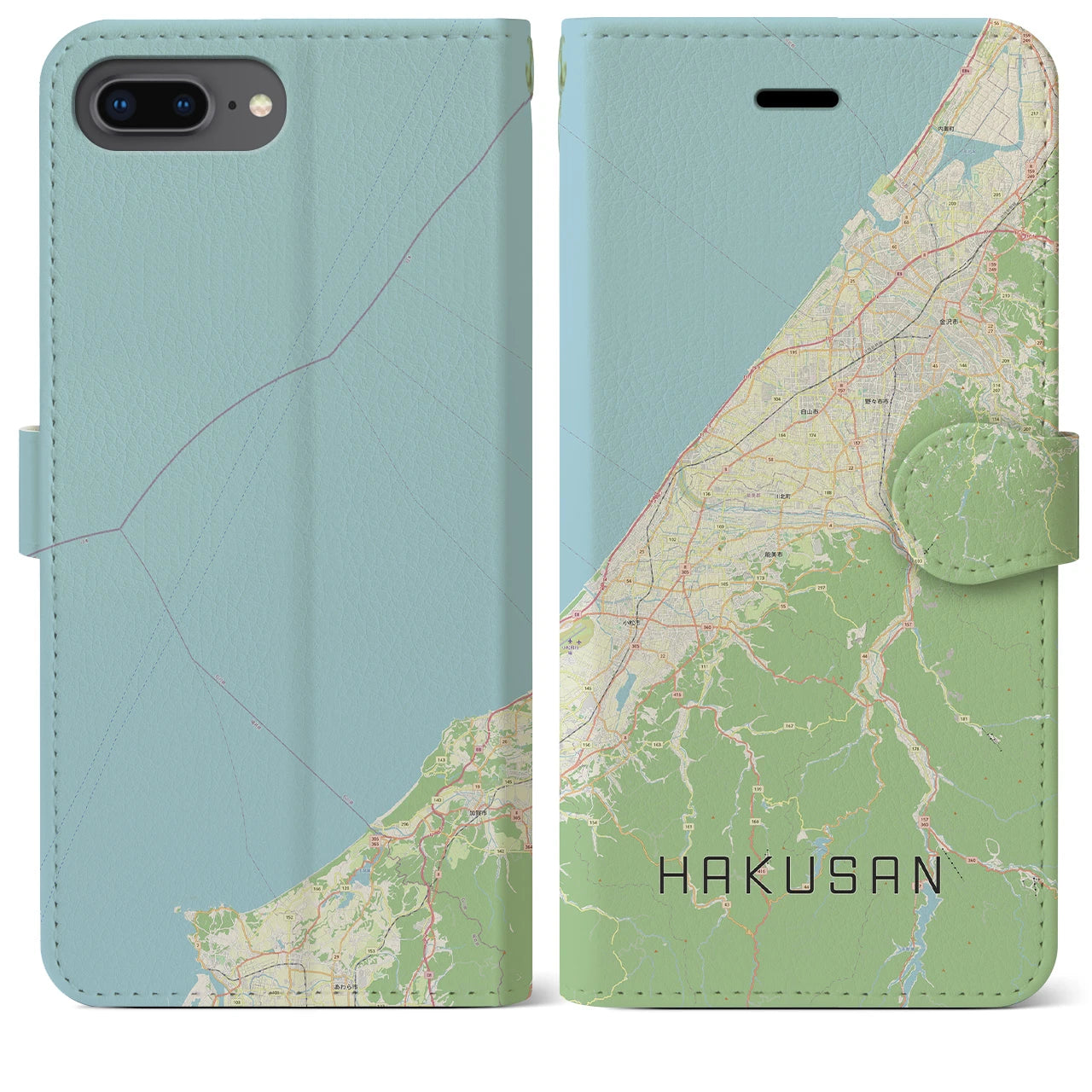 【白山(石川県)】地図柄iPhoneケース(手帳タイプ)ナチュラル・iPhone 8Plus /7Plus / 6sPlus / 6Plus 用