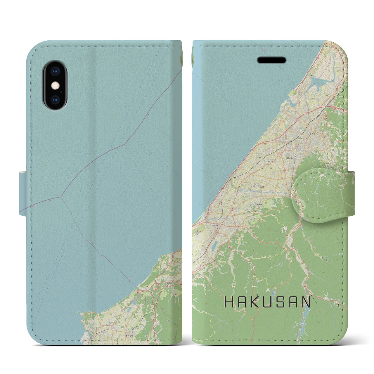 【白山(石川県)】地図柄iPhoneケース(手帳タイプ)ナチュラル・iPhone XS / X 用