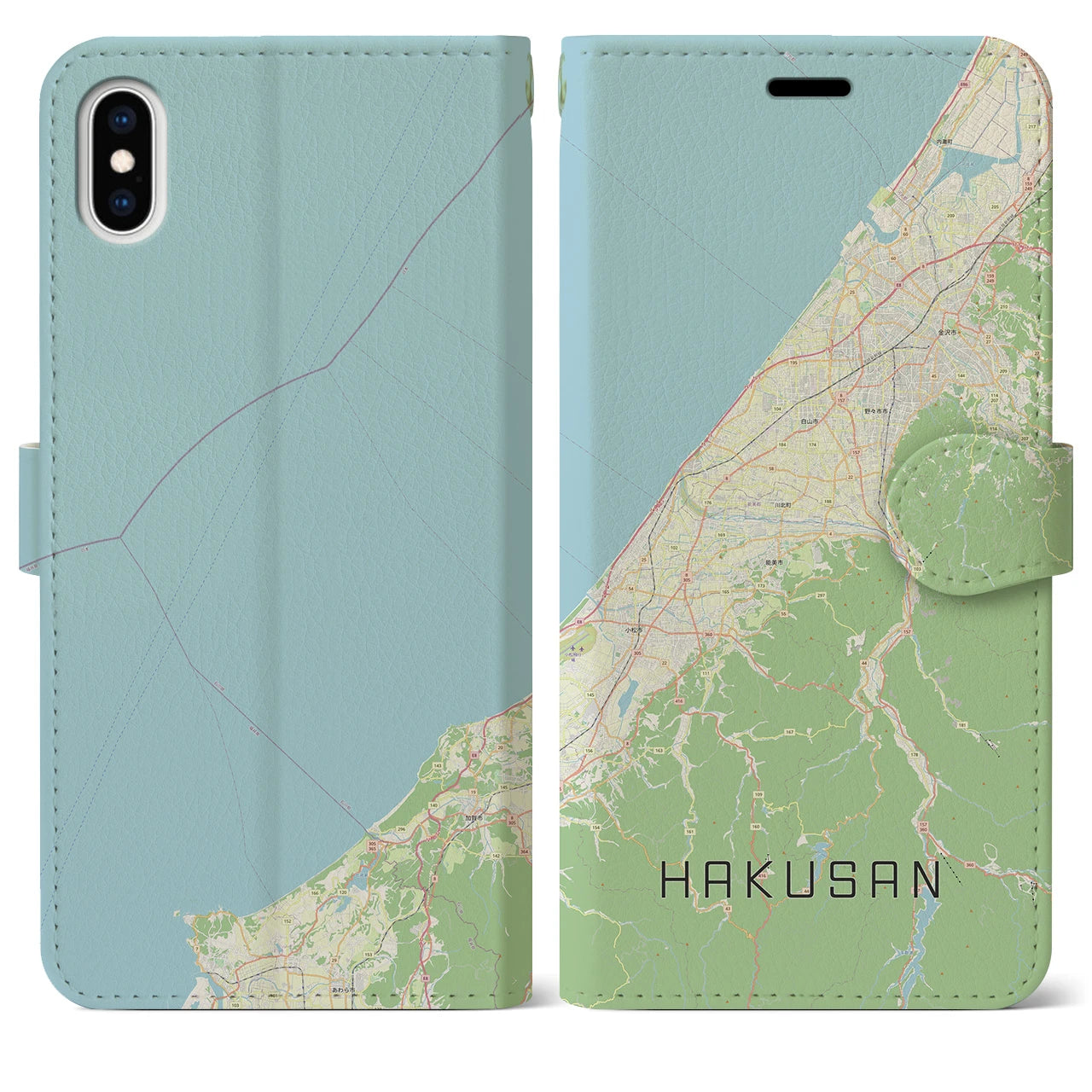 【白山(石川県)】地図柄iPhoneケース(手帳タイプ)ナチュラル・iPhone XS Max 用