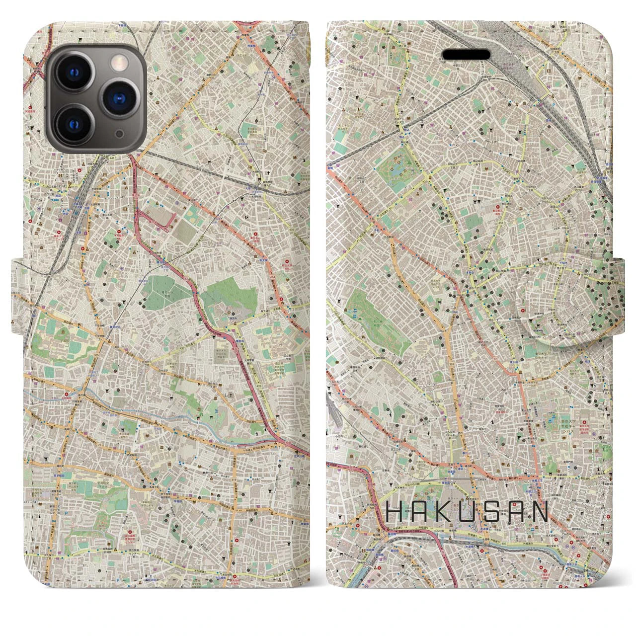 【白山(東京都)】地図柄iPhoneケース(手帳タイプ)ナチュラル・iPhone 11 Pro Max 用
