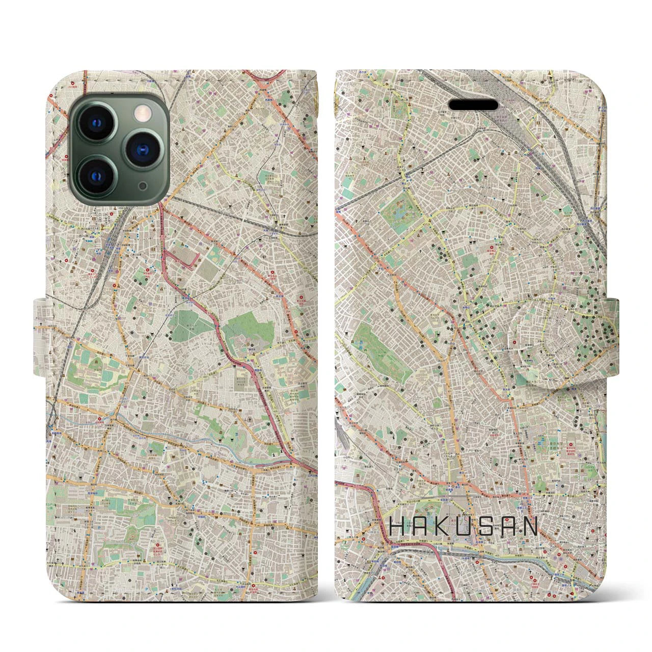 【白山(東京都)】地図柄iPhoneケース(手帳タイプ)ナチュラル・iPhone 11 Pro 用