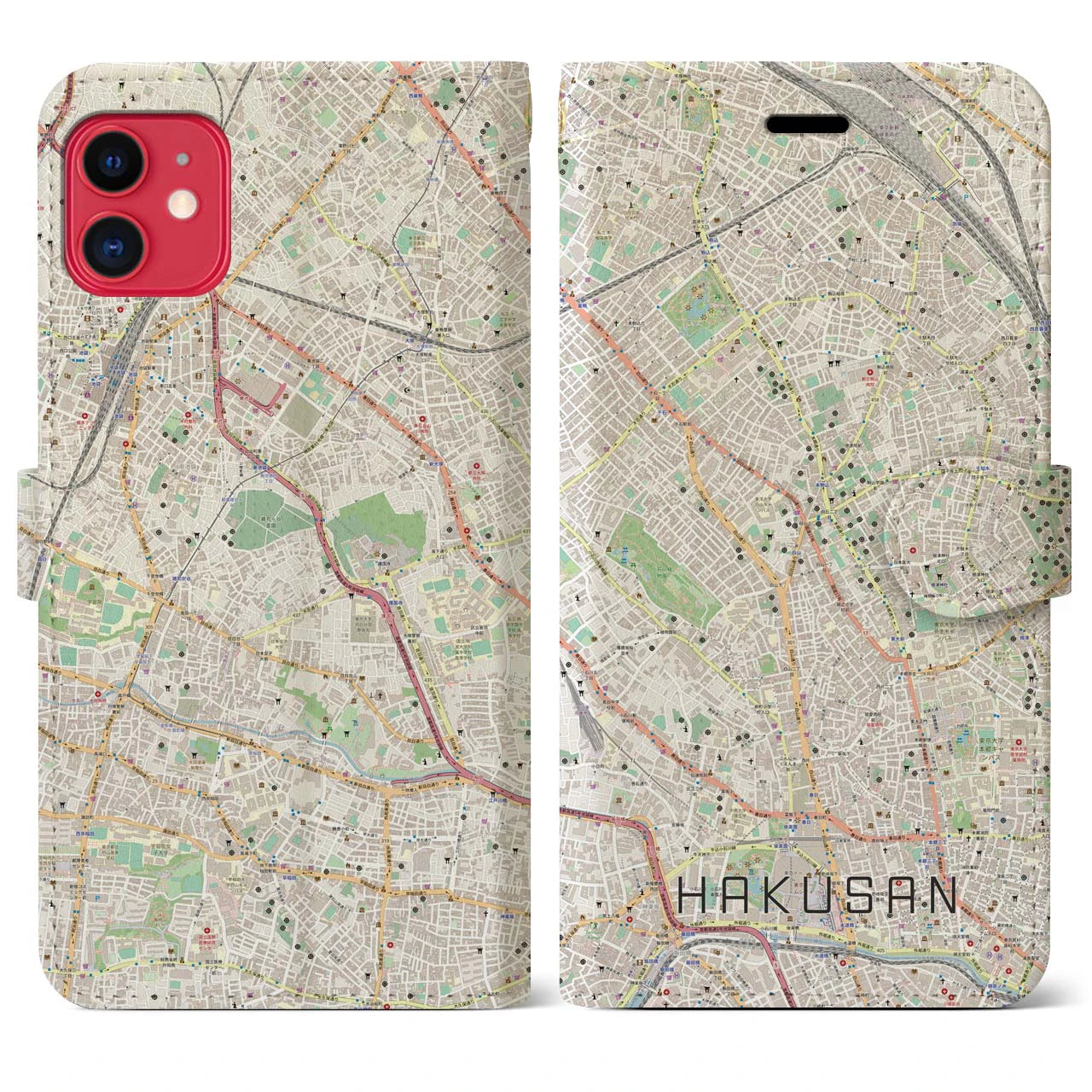 【白山(東京都)】地図柄iPhoneケース(手帳タイプ)ナチュラル・iPhone 11 用