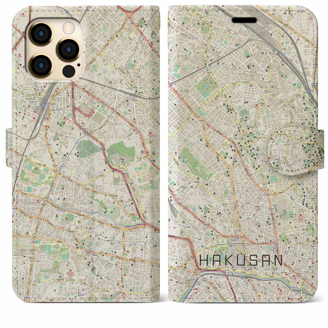 【白山(東京都)】地図柄iPhoneケース(手帳タイプ)ナチュラル・iPhone 12 Pro Max 用