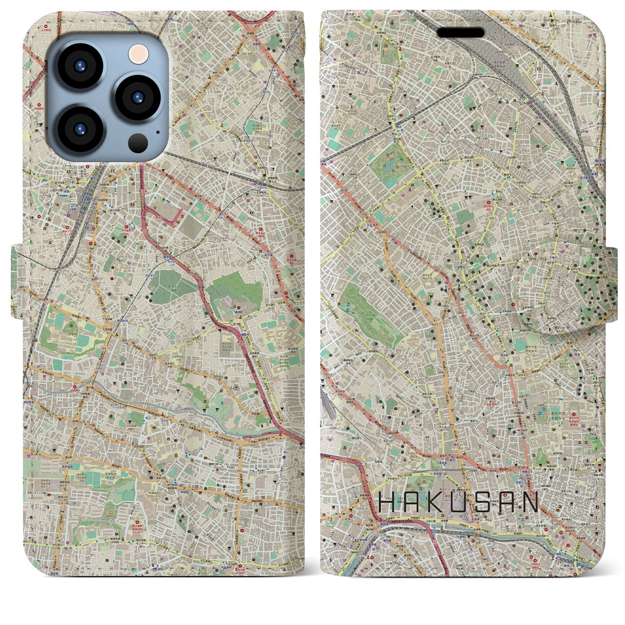 【白山(東京都)】地図柄iPhoneケース(手帳タイプ)ナチュラル・iPhone 13 Pro Max 用