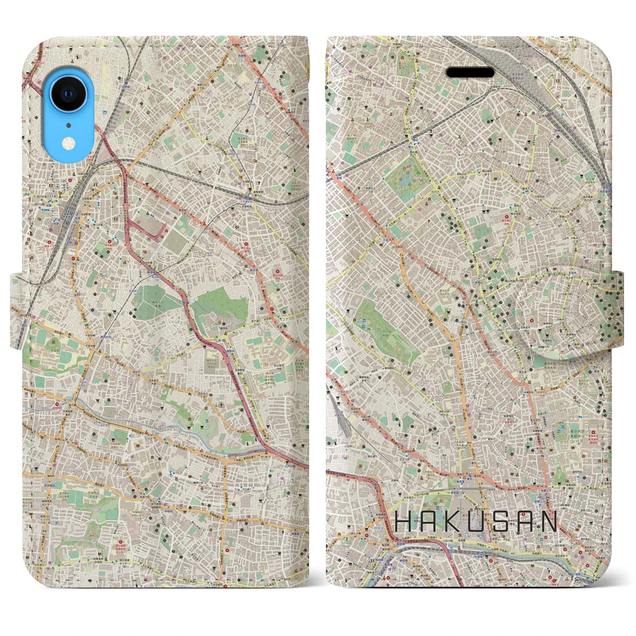【白山(東京都)】地図柄iPhoneケース(手帳タイプ)ナチュラル・iPhone XR 用