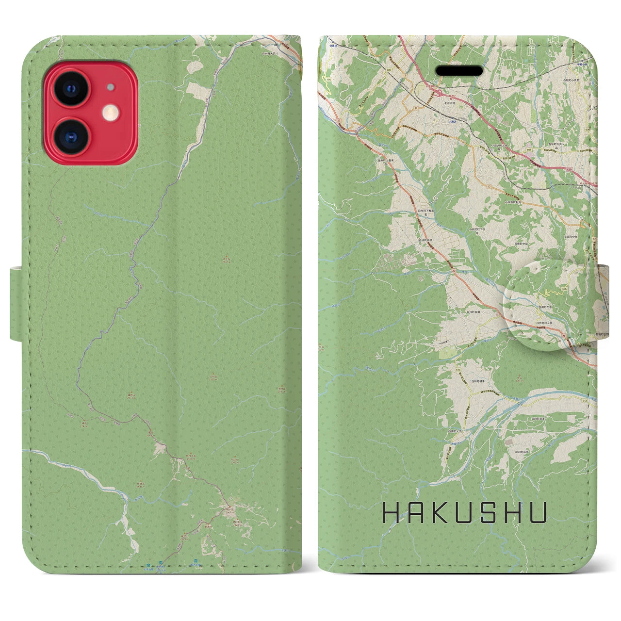 【白州(山梨県)】地図柄iPhoneケース(手帳タイプ)ナチュラル・iPhone 11 用