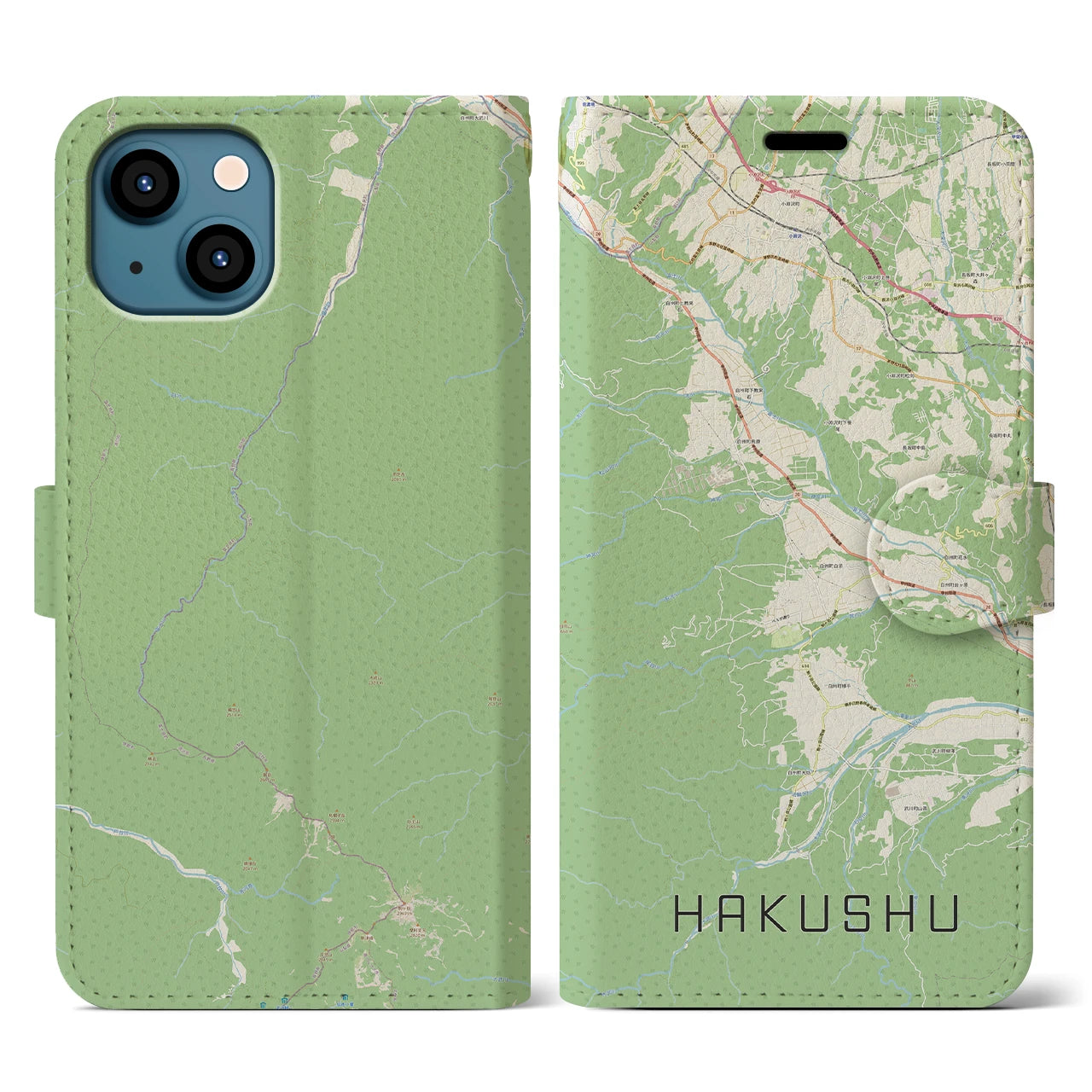 【白州(山梨県)】地図柄iPhoneケース(手帳タイプ)ナチュラル・iPhone 13 用