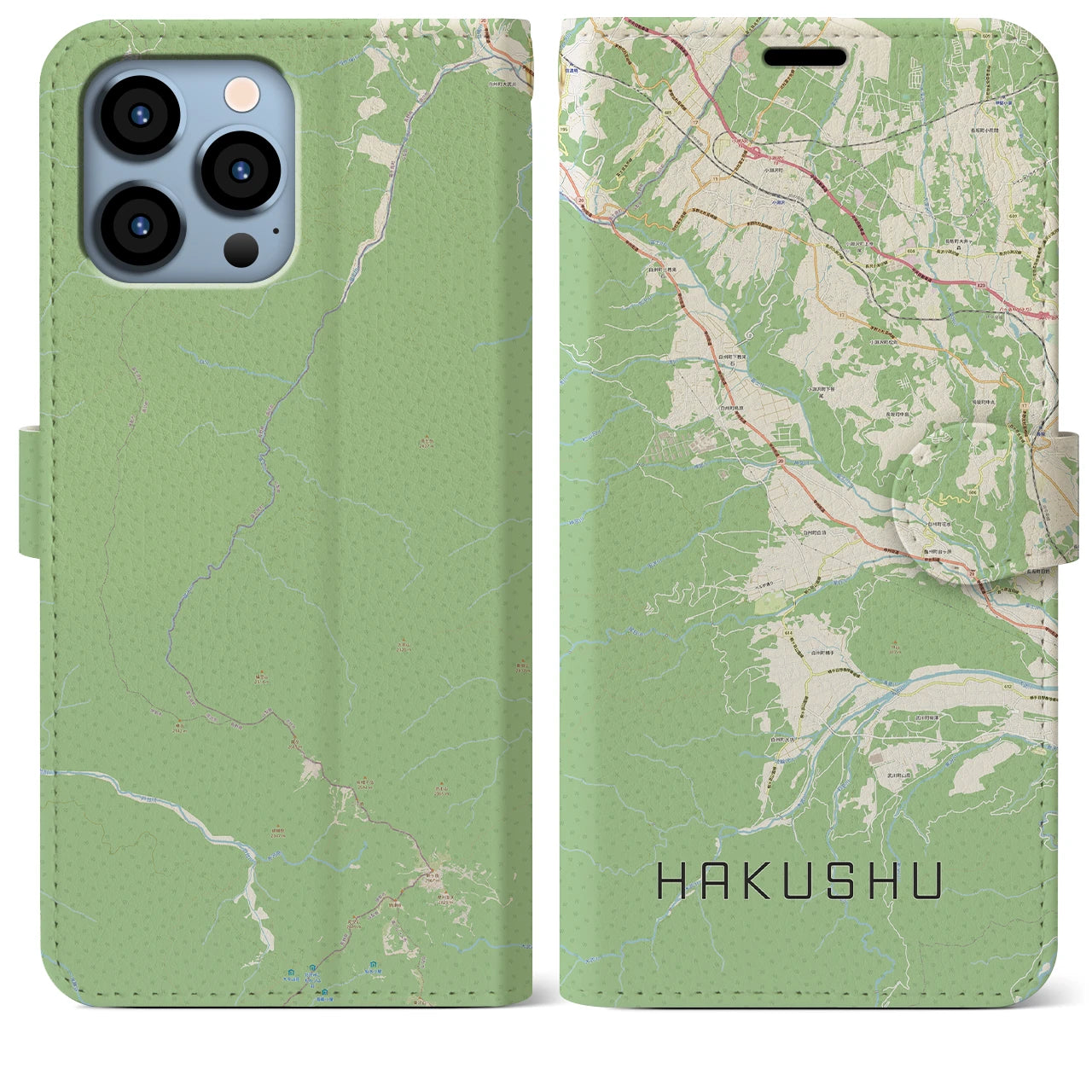 【白州(山梨県)】地図柄iPhoneケース(手帳タイプ)ナチュラル・iPhone 13 Pro Max 用