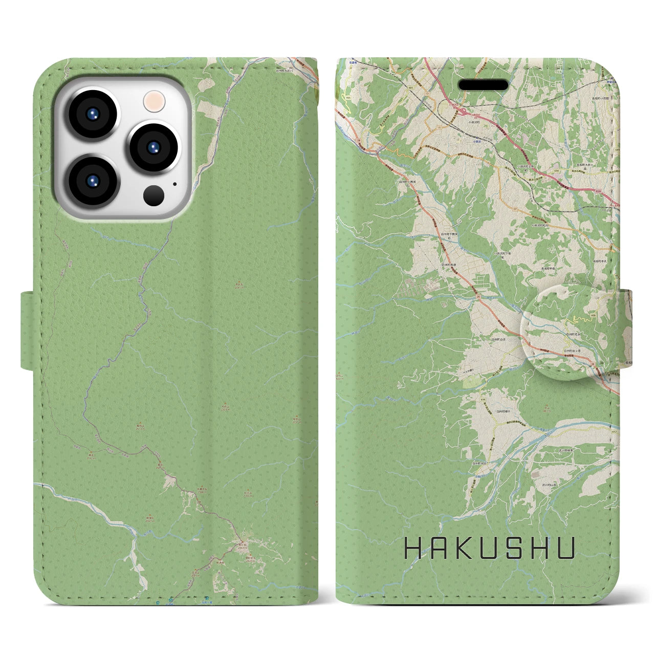 【白州(山梨県)】地図柄iPhoneケース(手帳タイプ)ナチュラル・iPhone 13 Pro 用
