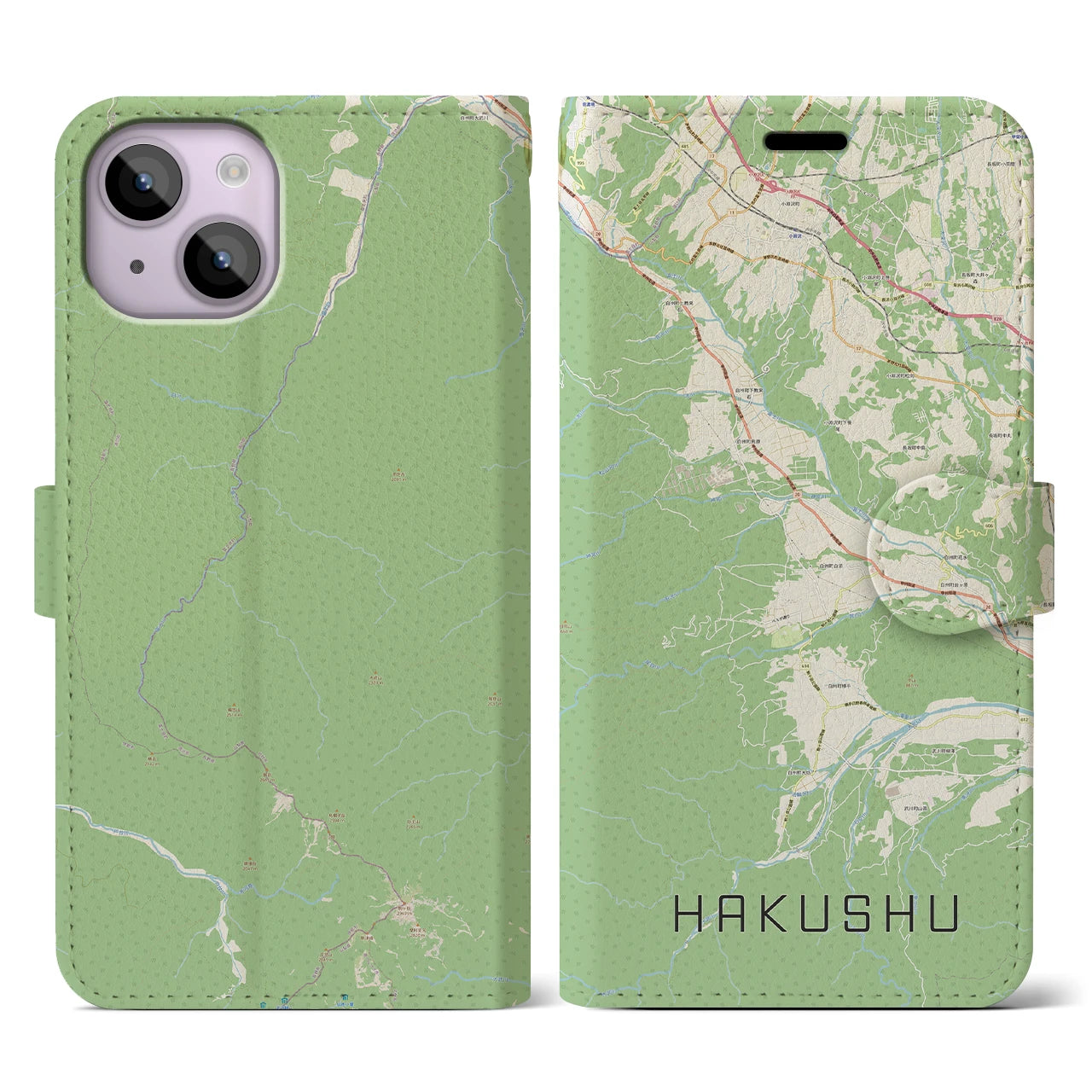 【白州(山梨県)】地図柄iPhoneケース(手帳タイプ)ナチュラル・iPhone 14 用