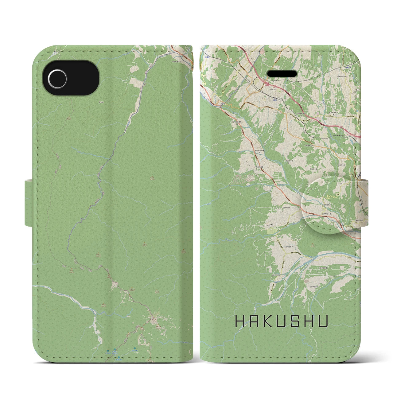 【白州(山梨県)】地図柄iPhoneケース(手帳タイプ)ナチュラル・iPhone SE(第3 / 第2世代) / 8 / 7 / 6s / 6 用