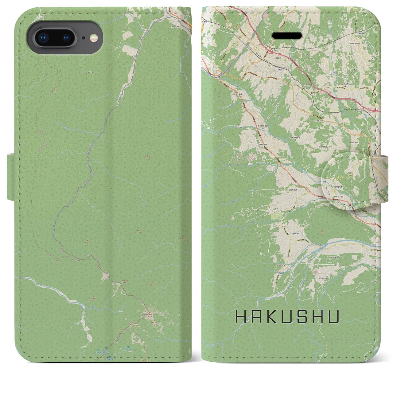【白州(山梨県)】地図柄iPhoneケース(手帳タイプ)ナチュラル・iPhone 8Plus /7Plus / 6sPlus / 6Plus 用