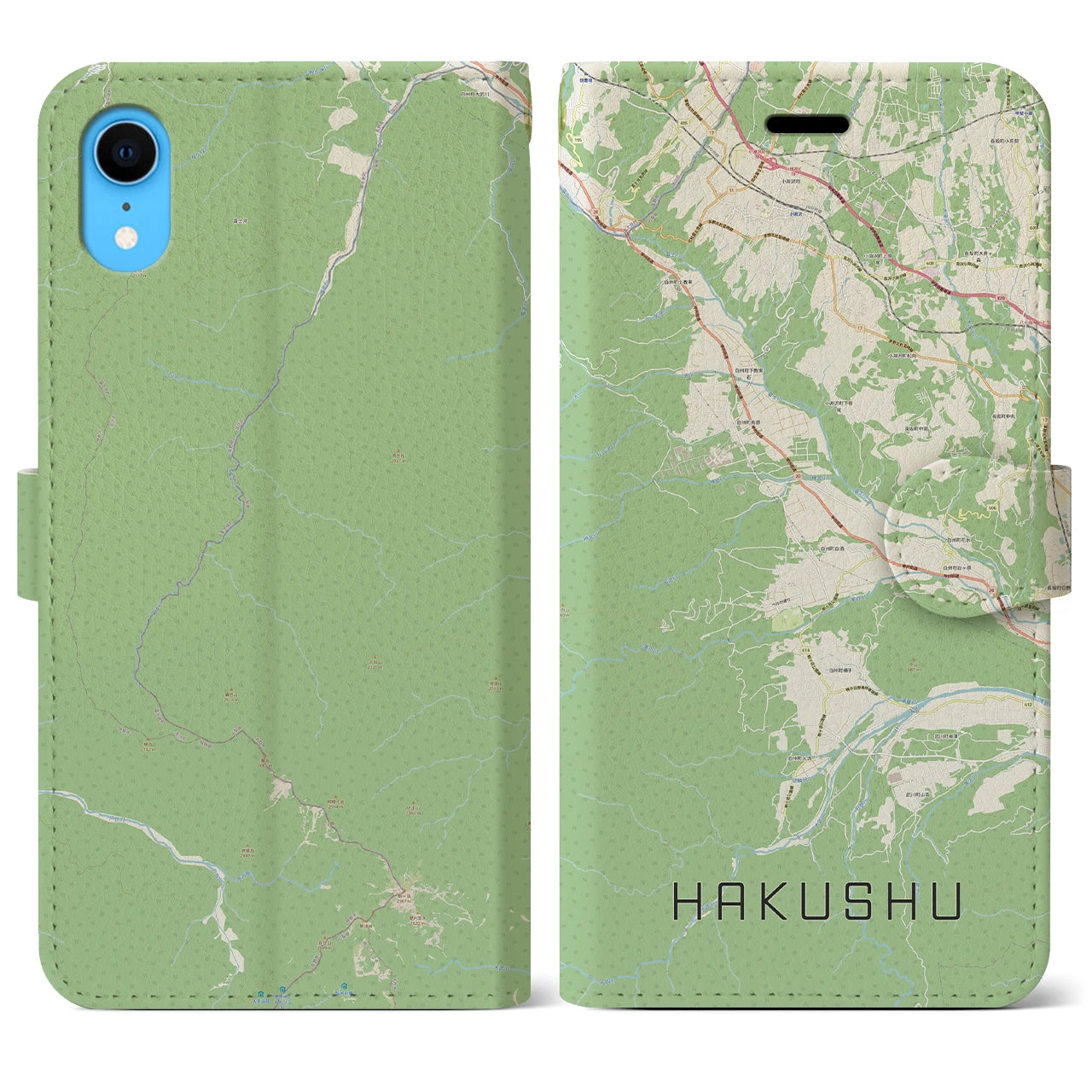 【白州(山梨県)】地図柄iPhoneケース(手帳タイプ)ナチュラル・iPhone XR 用