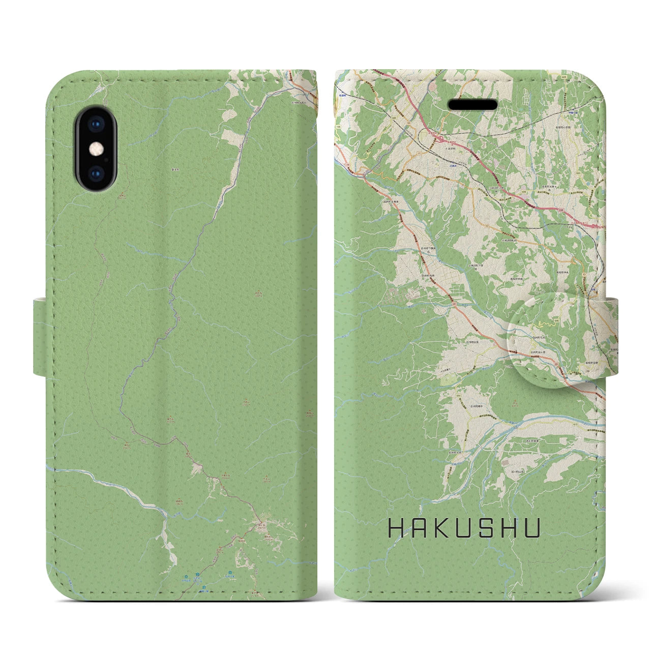 【白州(山梨県)】地図柄iPhoneケース(手帳タイプ)ナチュラル・iPhone XS / X 用
