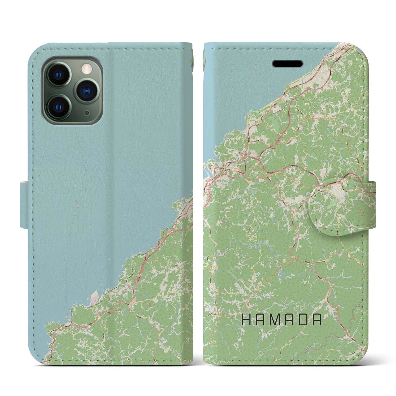 【浜田(島根県)】地図柄iPhoneケース(手帳タイプ)ナチュラル・iPhone 11 Pro 用
