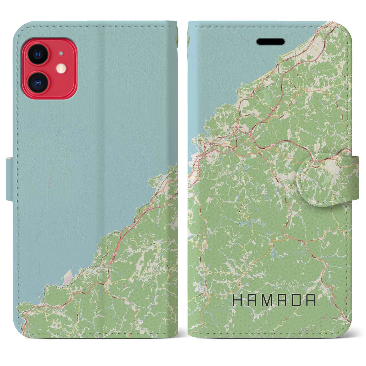 【浜田(島根県)】地図柄iPhoneケース(手帳タイプ)ナチュラル・iPhone 11 用