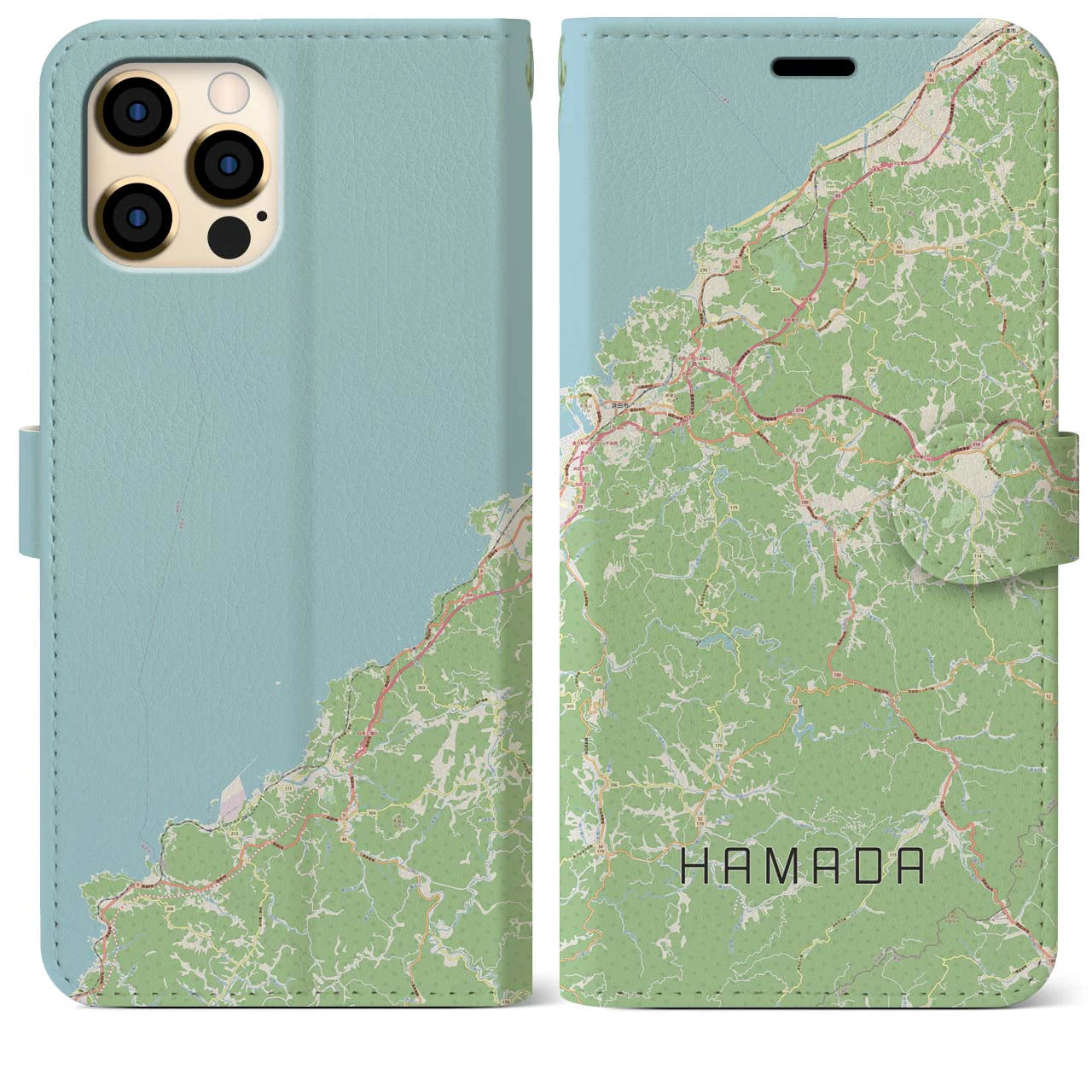 【浜田(島根県)】地図柄iPhoneケース(手帳タイプ)ナチュラル・iPhone 12 Pro Max 用