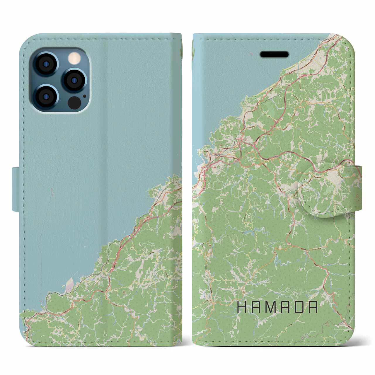【浜田(島根県)】地図柄iPhoneケース(手帳タイプ)ナチュラル・iPhone 12 / 12 Pro 用