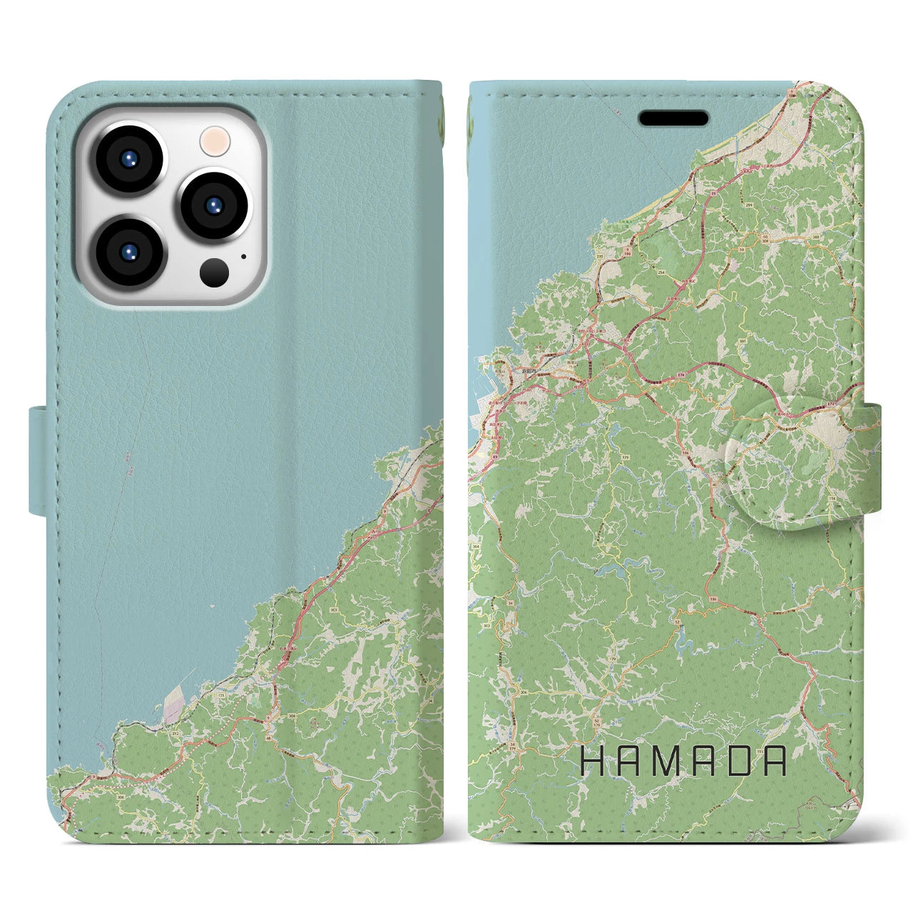 【浜田(島根県)】地図柄iPhoneケース(手帳タイプ)ナチュラル・iPhone 13 Pro 用