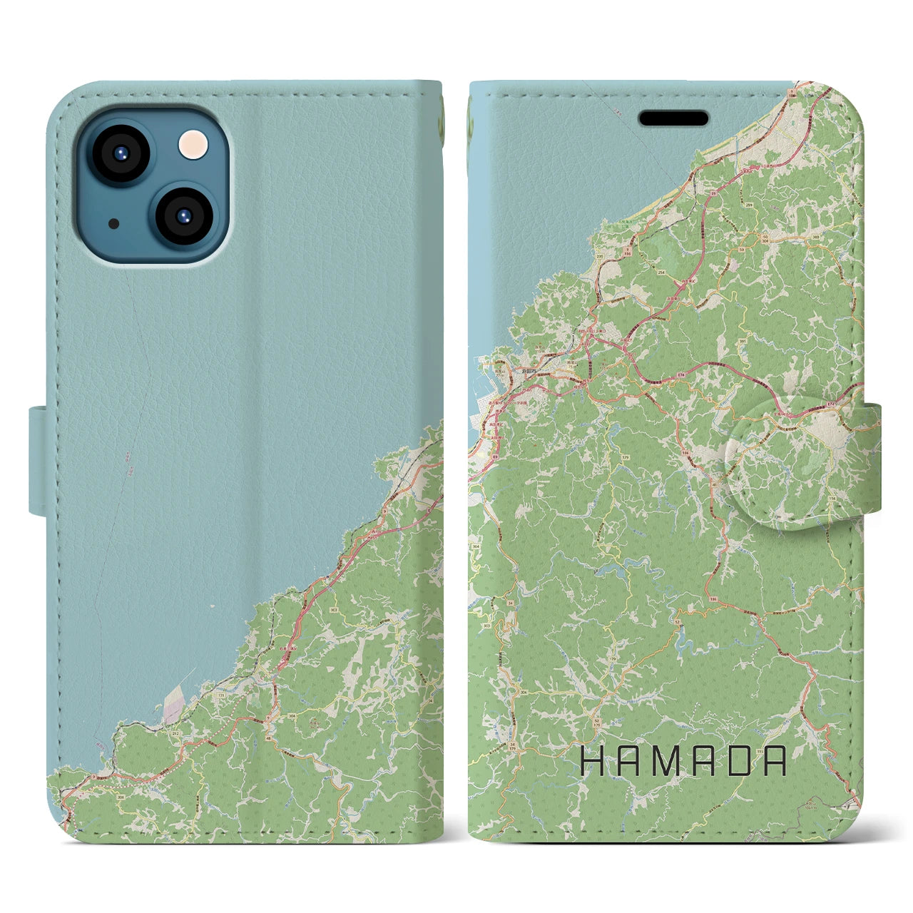 【浜田(島根県)】地図柄iPhoneケース(手帳タイプ)ナチュラル・iPhone 13 用