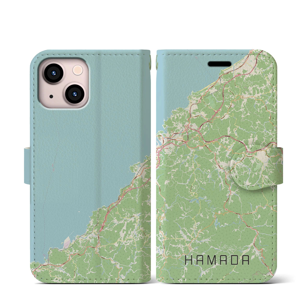 【浜田(島根県)】地図柄iPhoneケース(手帳タイプ)ナチュラル・iPhone 13 mini 用