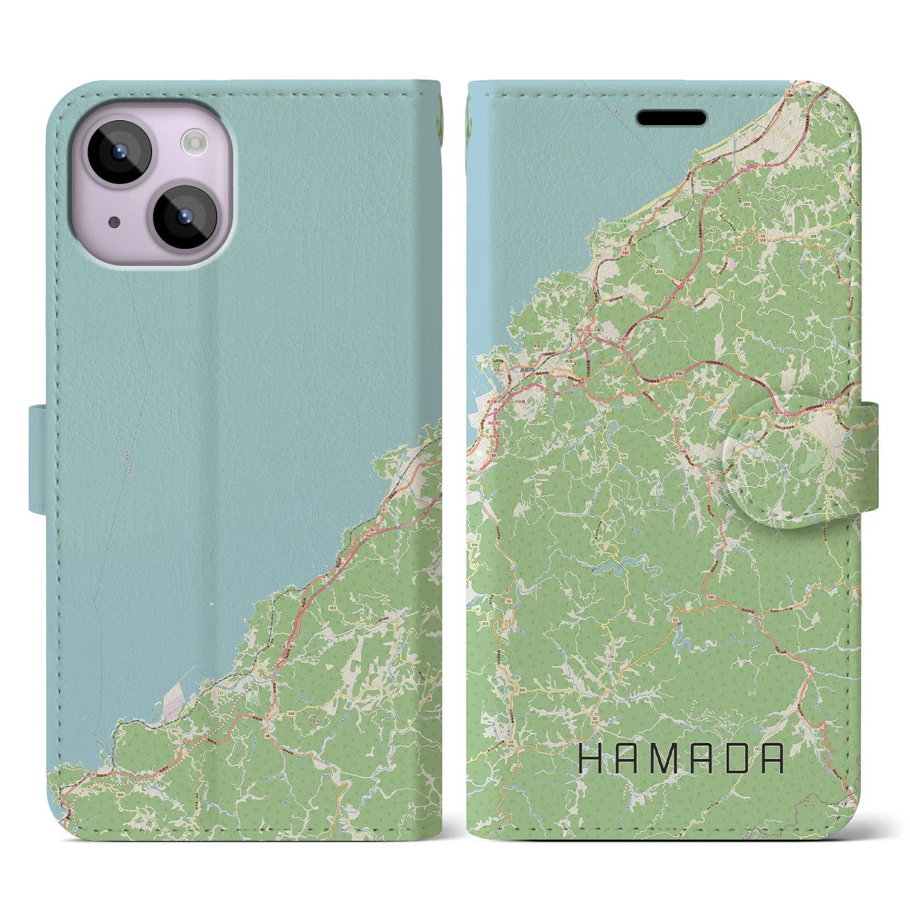 【浜田(島根県)】地図柄iPhoneケース(手帳タイプ)ナチュラル・iPhone 14 用