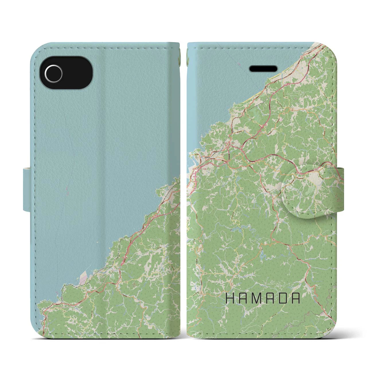 【浜田(島根県)】地図柄iPhoneケース(手帳タイプ)ナチュラル・iPhone SE(第3 / 第2世代) / 8 / 7 / 6s / 6 用