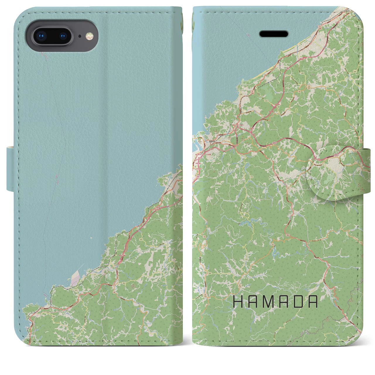 【浜田(島根県)】地図柄iPhoneケース(手帳タイプ)ナチュラル・iPhone 8Plus /7Plus / 6sPlus / 6Plus 用