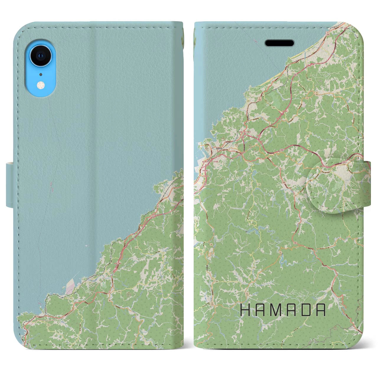 【浜田(島根県)】地図柄iPhoneケース(手帳タイプ)ナチュラル・iPhone XR 用