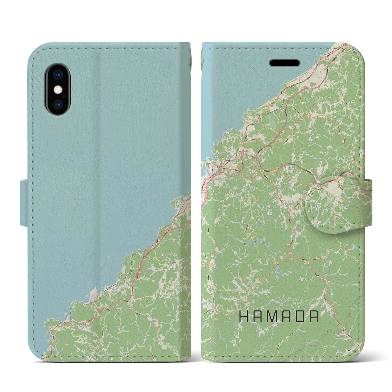 【浜田(島根県)】地図柄iPhoneケース(手帳タイプ)ナチュラル・iPhone XS / X 用