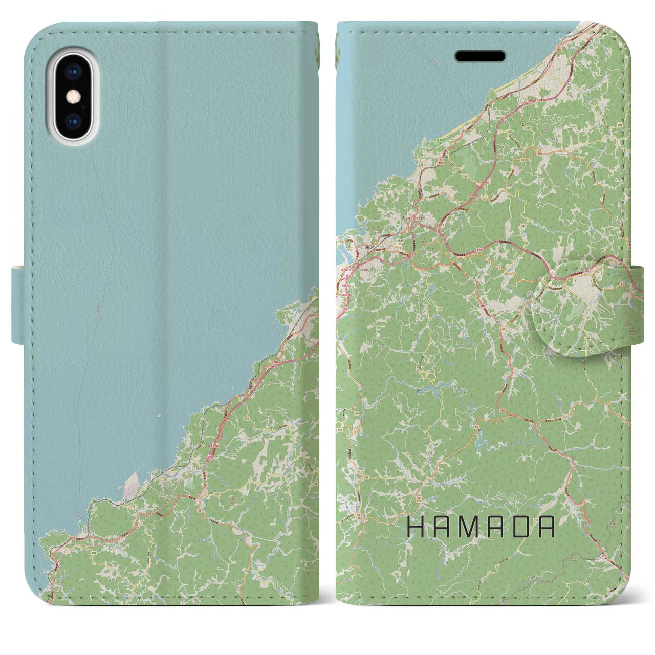 【浜田(島根県)】地図柄iPhoneケース(手帳タイプ)ナチュラル・iPhone XS Max 用