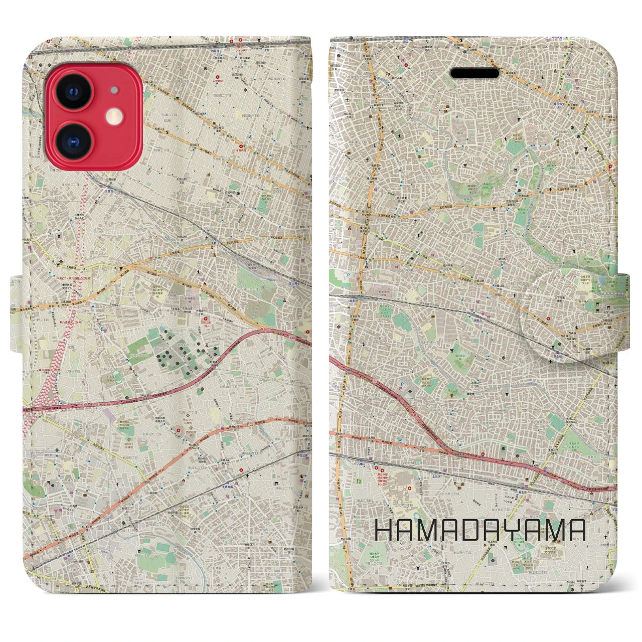 【浜田山(東京都)】地図柄iPhoneケース(手帳タイプ)ナチュラル・iPhone 11 用