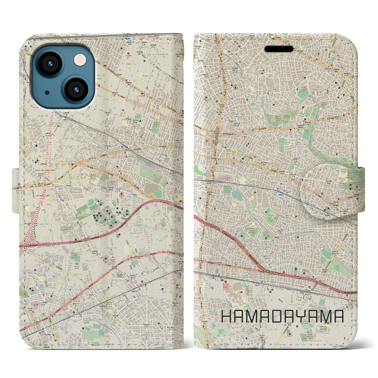 【浜田山(東京都)】地図柄iPhoneケース(手帳タイプ)ナチュラル・iPhone 13 用