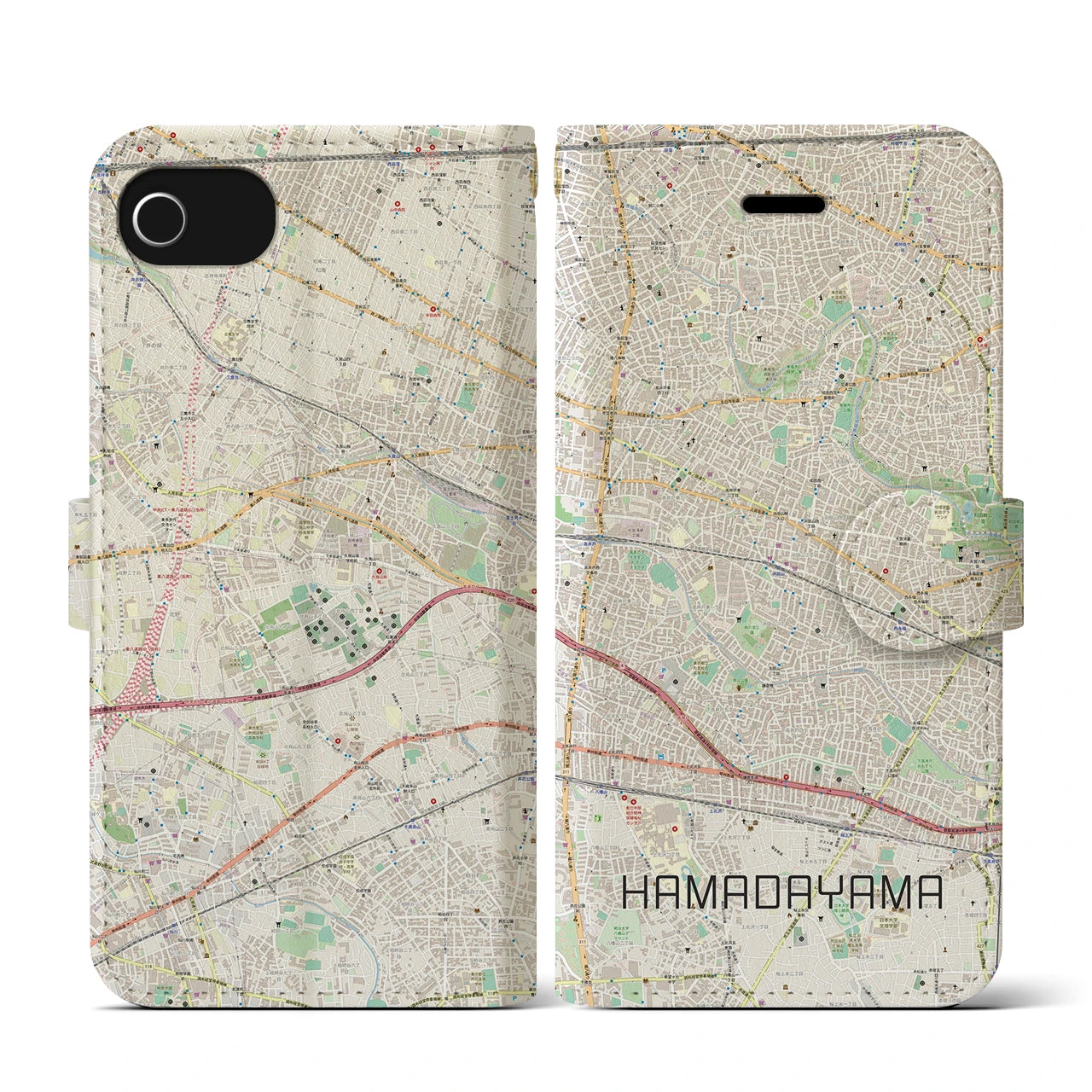 【浜田山(東京都)】地図柄iPhoneケース(手帳タイプ)ナチュラル・iPhone SE(第3 / 第2世代) / 8 / 7 / 6s / 6 用