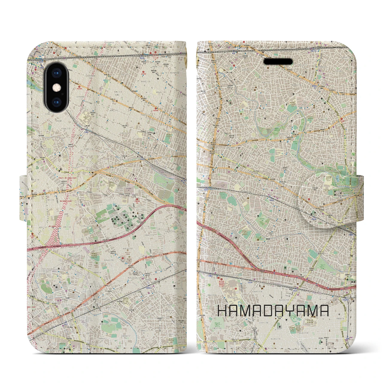 【浜田山(東京都)】地図柄iPhoneケース(手帳タイプ)ナチュラル・iPhone XS / X 用