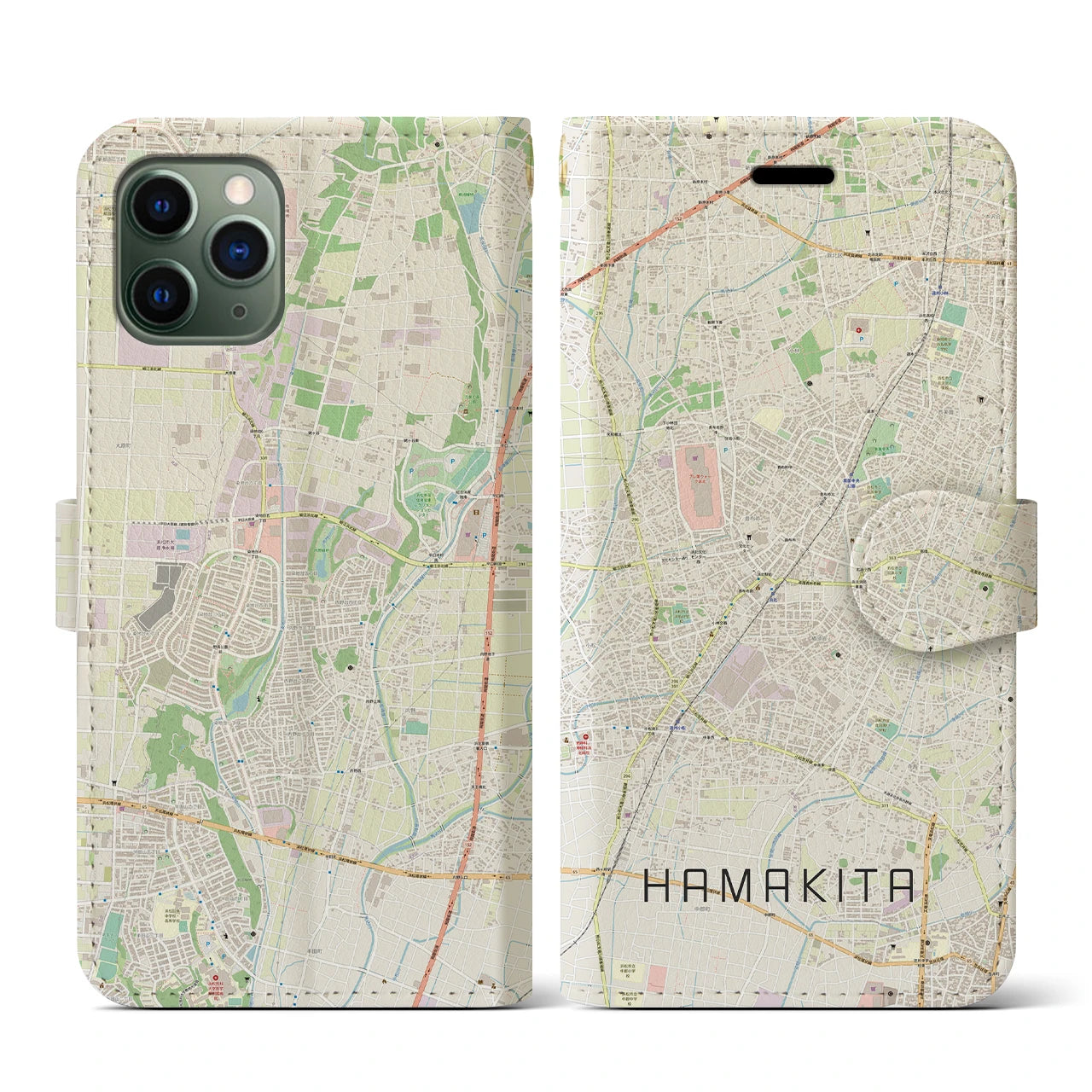【浜北(静岡県)】地図柄iPhoneケース(手帳タイプ)ナチュラル・iPhone 11 Pro 用