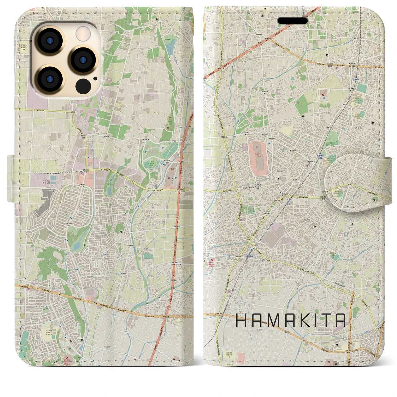 【浜北(静岡県)】地図柄iPhoneケース(手帳タイプ)ナチュラル・iPhone 12 Pro Max 用