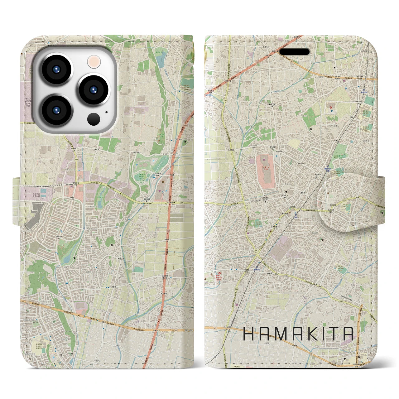 【浜北(静岡県)】地図柄iPhoneケース(手帳タイプ)ナチュラル・iPhone 13 Pro 用