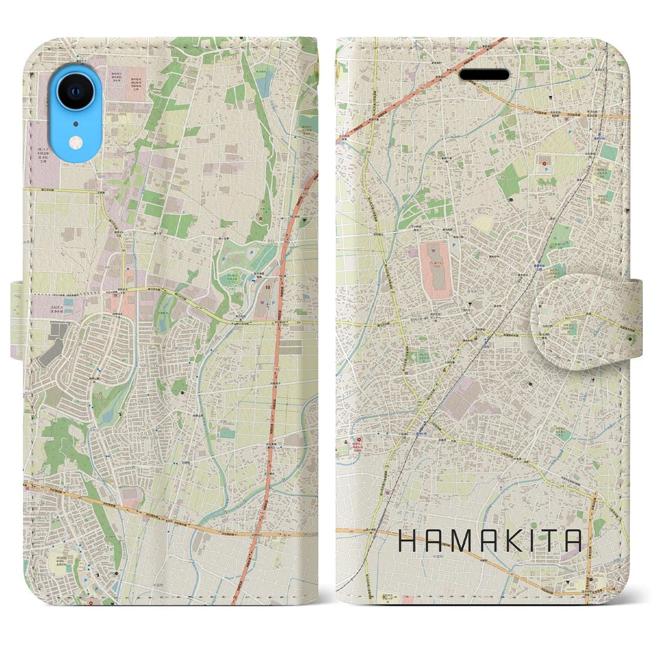 【浜北(静岡県)】地図柄iPhoneケース(手帳タイプ)ナチュラル・iPhone XR 用