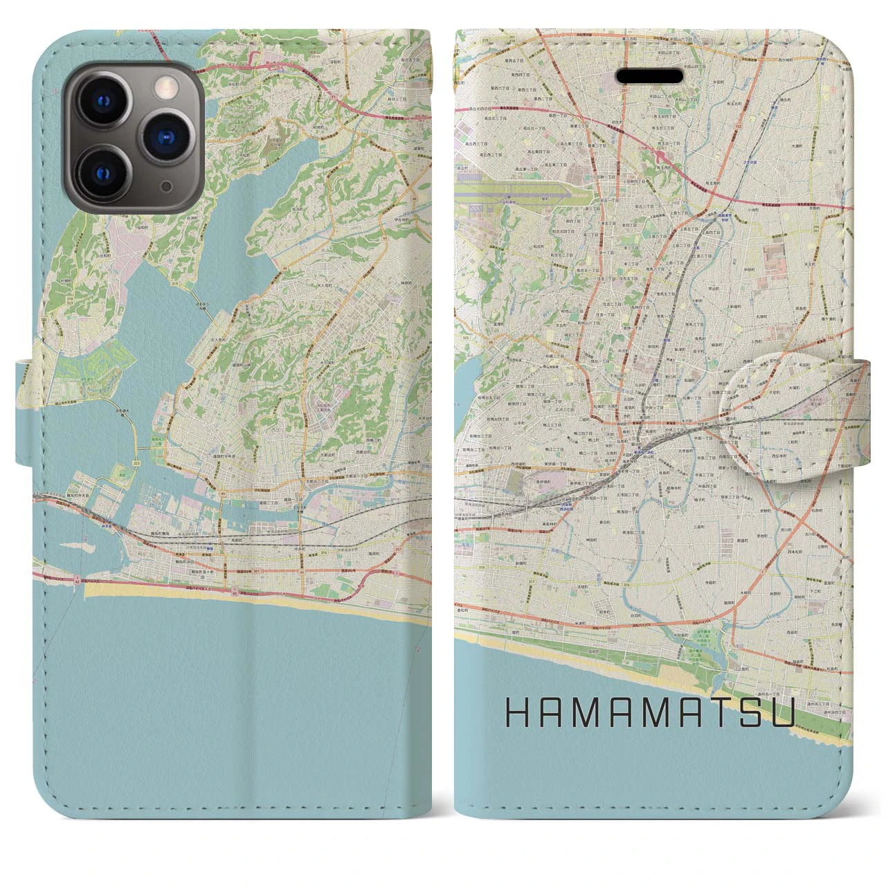 【浜松(静岡県)】地図柄iPhoneケース(手帳タイプ)ナチュラル・iPhone 11 Pro Max 用
