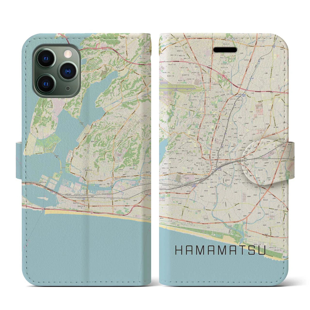 【浜松(静岡県)】地図柄iPhoneケース(手帳タイプ)ナチュラル・iPhone 11 Pro 用