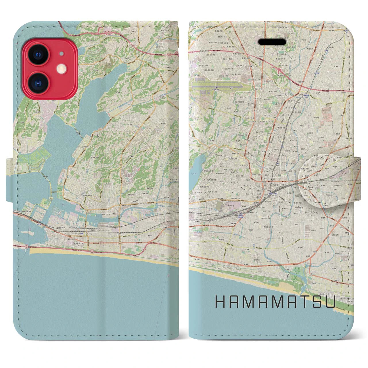 【浜松(静岡県)】地図柄iPhoneケース(手帳タイプ)ナチュラル・iPhone 11 用