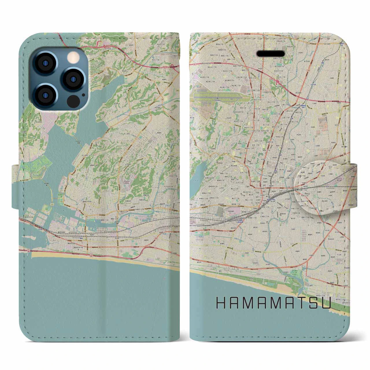 【浜松(静岡県)】地図柄iPhoneケース(手帳タイプ)ナチュラル・iPhone 12 / 12 Pro 用