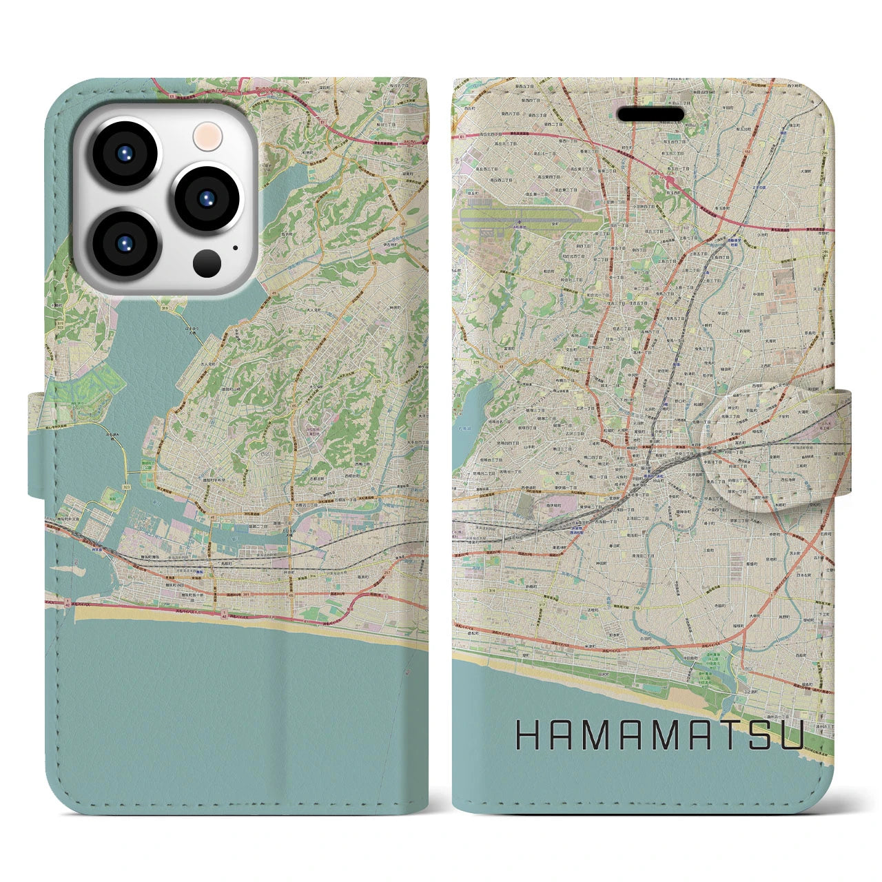 【浜松(静岡県)】地図柄iPhoneケース(手帳タイプ)ナチュラル・iPhone 13 Pro 用