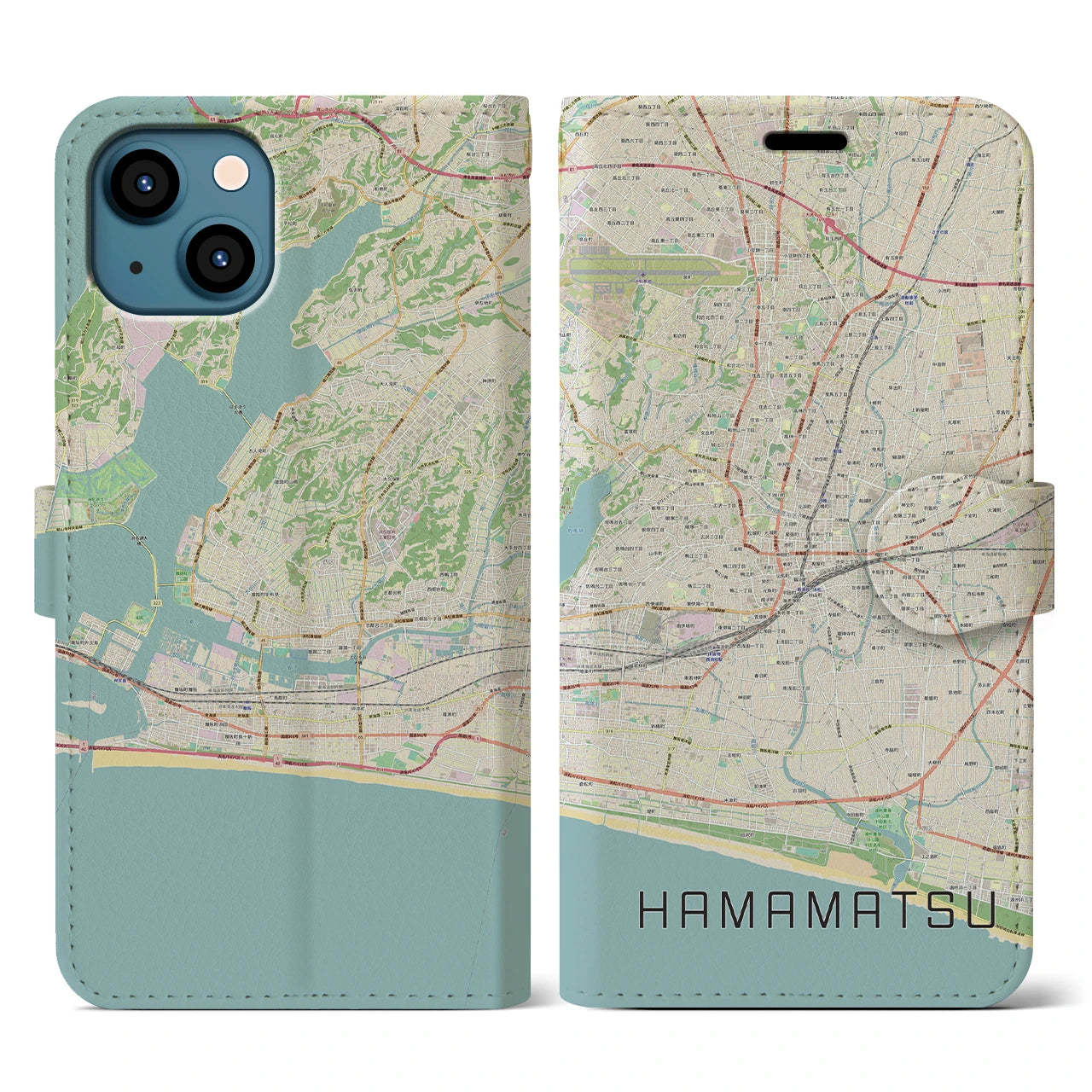 【浜松(静岡県)】地図柄iPhoneケース(手帳タイプ)ナチュラル・iPhone 13 用